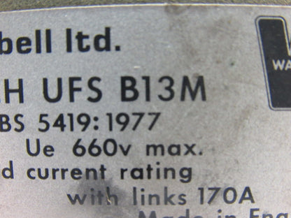 Hubbell USF-B13M 125A Ui 1000V Ue 660V Fused Disconnect W/Door Handle