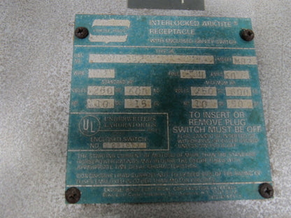 Crouse-Hinds WSR6352 Mod 82 60A 600V Arktite Fusible Interlock Switch Receptacle