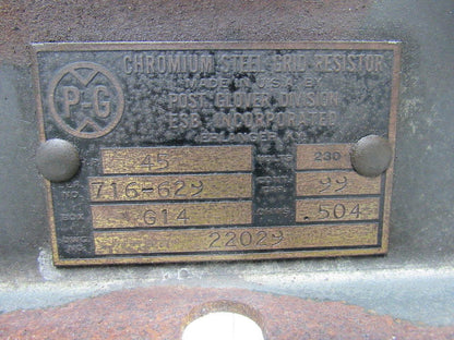 Post Glover 716-629 Chromium Steel Grid Bank Resistor 45A  .504 Ohms  230V