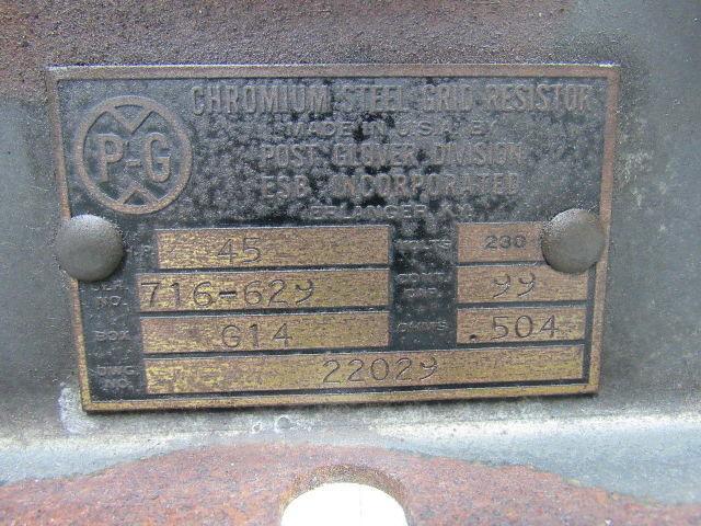 Post Glover 716-629 Chromium Steel Grid Bank Resistor 45A  .504 Ohms  230V