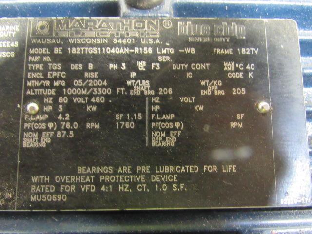 Marathon Electric 3HP Hazardous Location Electric Motor 460V 1760RPM 3PH 182TV