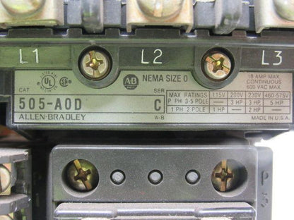 A-B Allen Bradley 505-AOD Series C Reversing Motor Starter W/Overload Size 0
