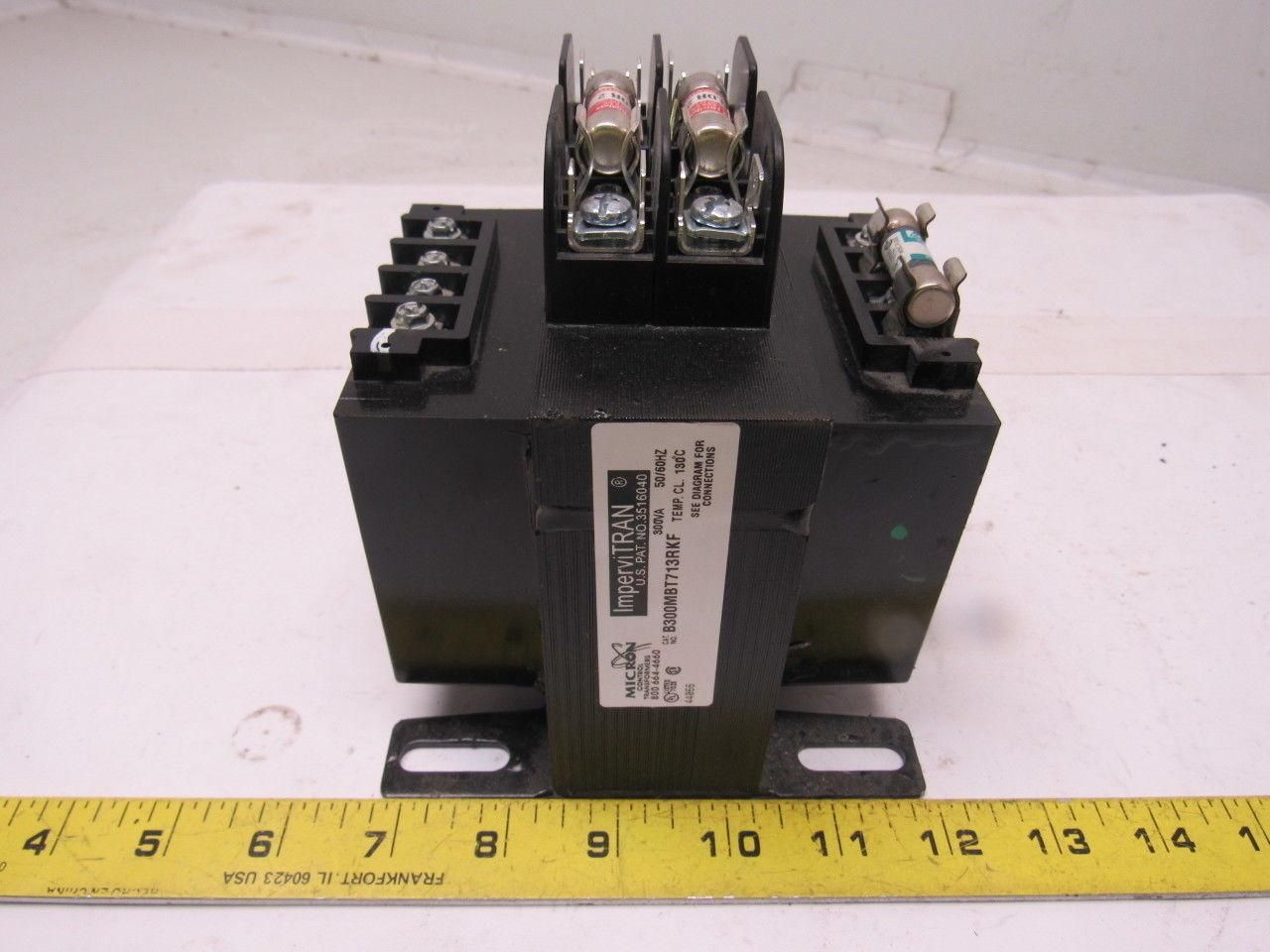 Micron B300MBT713RKF 300VA Transformer 200-480V Pri 23-120V Sec 50/60 Hz
