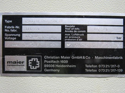 Maier Heidenheim 1192059 KEW External Process Cooling Heat Exchange Unit