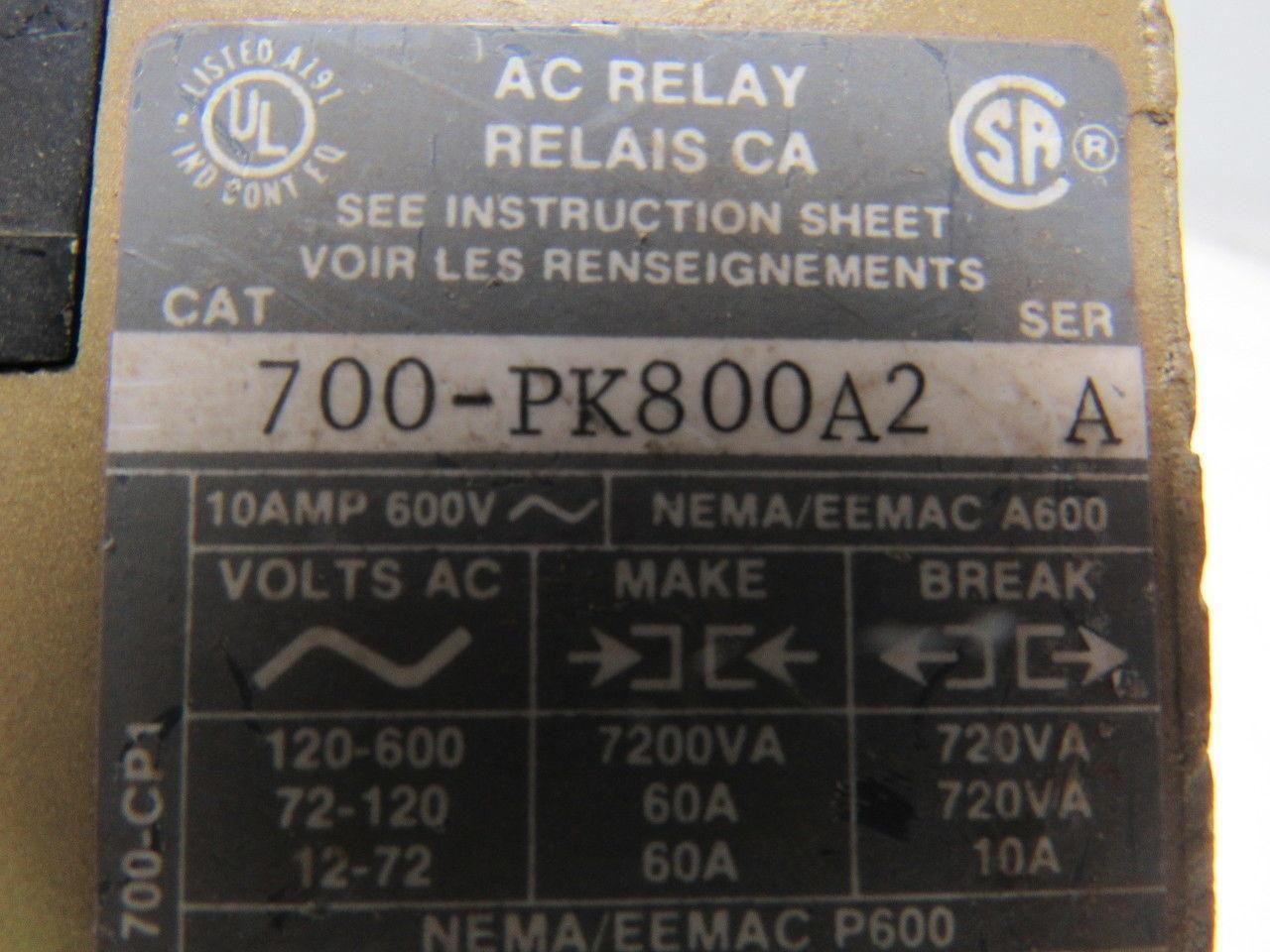 A-B Allen Bradley 700-PK800A2 Control Relay 230-240V Coil 56/60 Hz