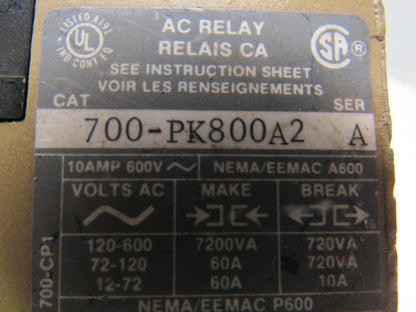 A-B Allen Bradley 700-PK800A2 Control Relay 230-240V Coil 56/60 Hz