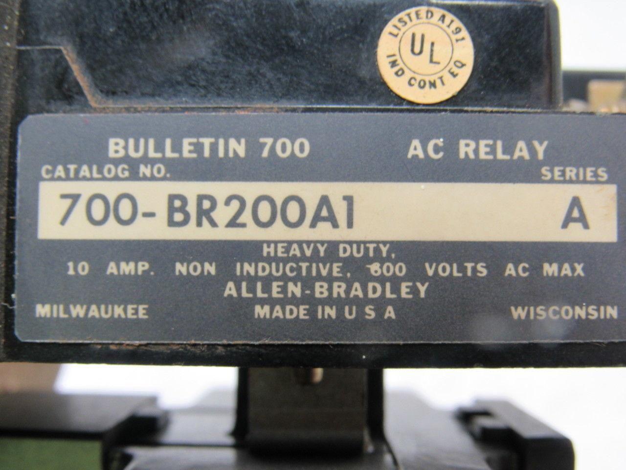 A-B Allen Bradley 700-BR200A1 Series A 2 Pole Control Relay 120V coil