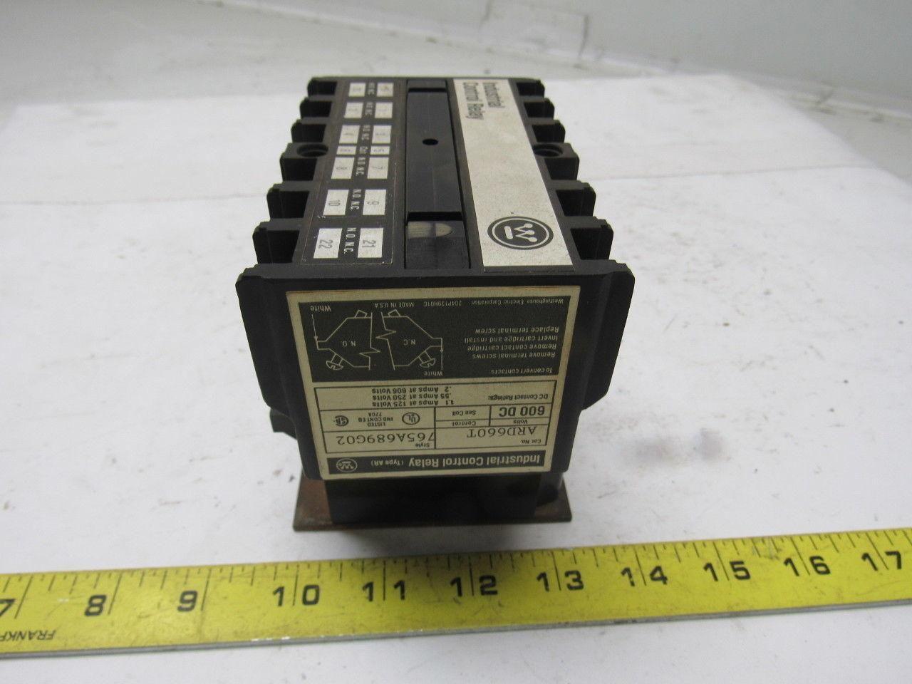 Westinghouse ARD660T Style 765A689G02 600VDC Control Relay 6 Pole 120V Coil