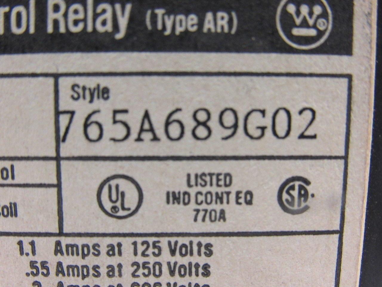 Westinghouse ARD660T Style 765A689G02 600VDC Control Relay 6 Pole 120V Coil