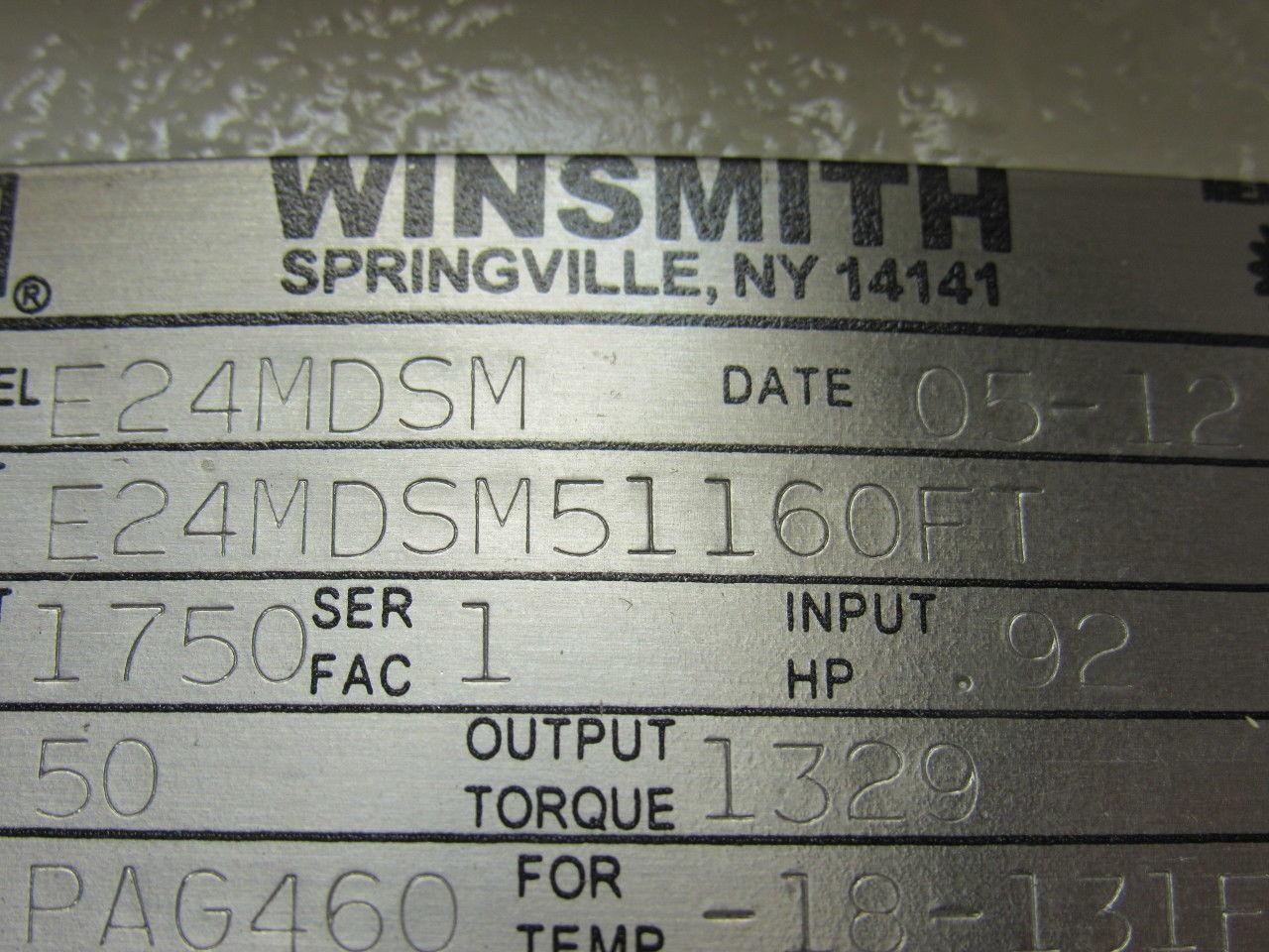 Winsmith E24MDSM51160FT Worm Gear Speed Reducer Hollow Output Shaft 50:1 Ratio