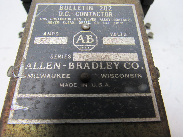 A-B Allen Bradley 202 Series 834342 DC Contactor 50A 250VDC