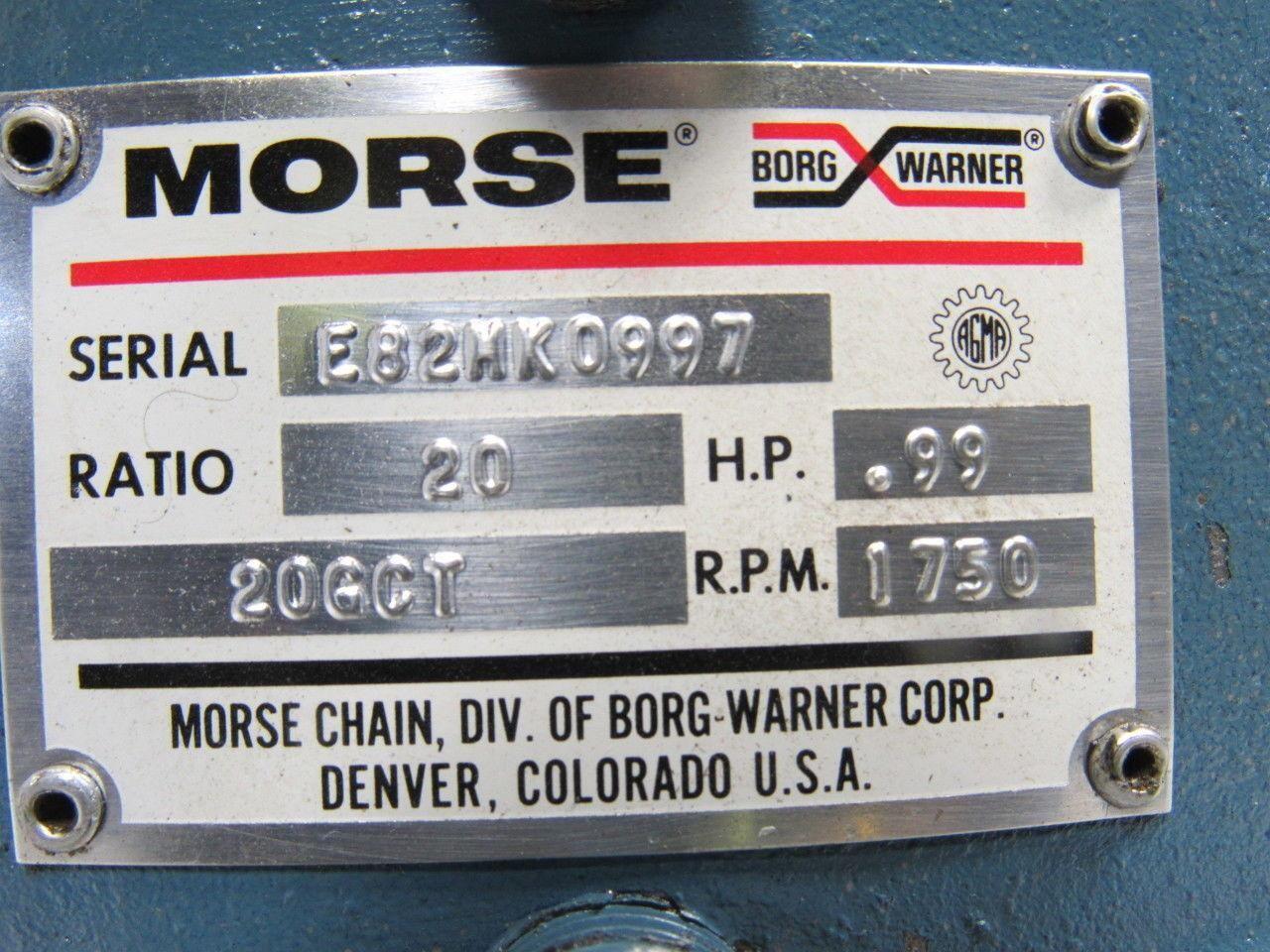 MORSE / LEESON 20GCT / C6T17NC2A 20:1 / 1/2HP Gearmotor 50/60Hz 3PH Cont. .99HP