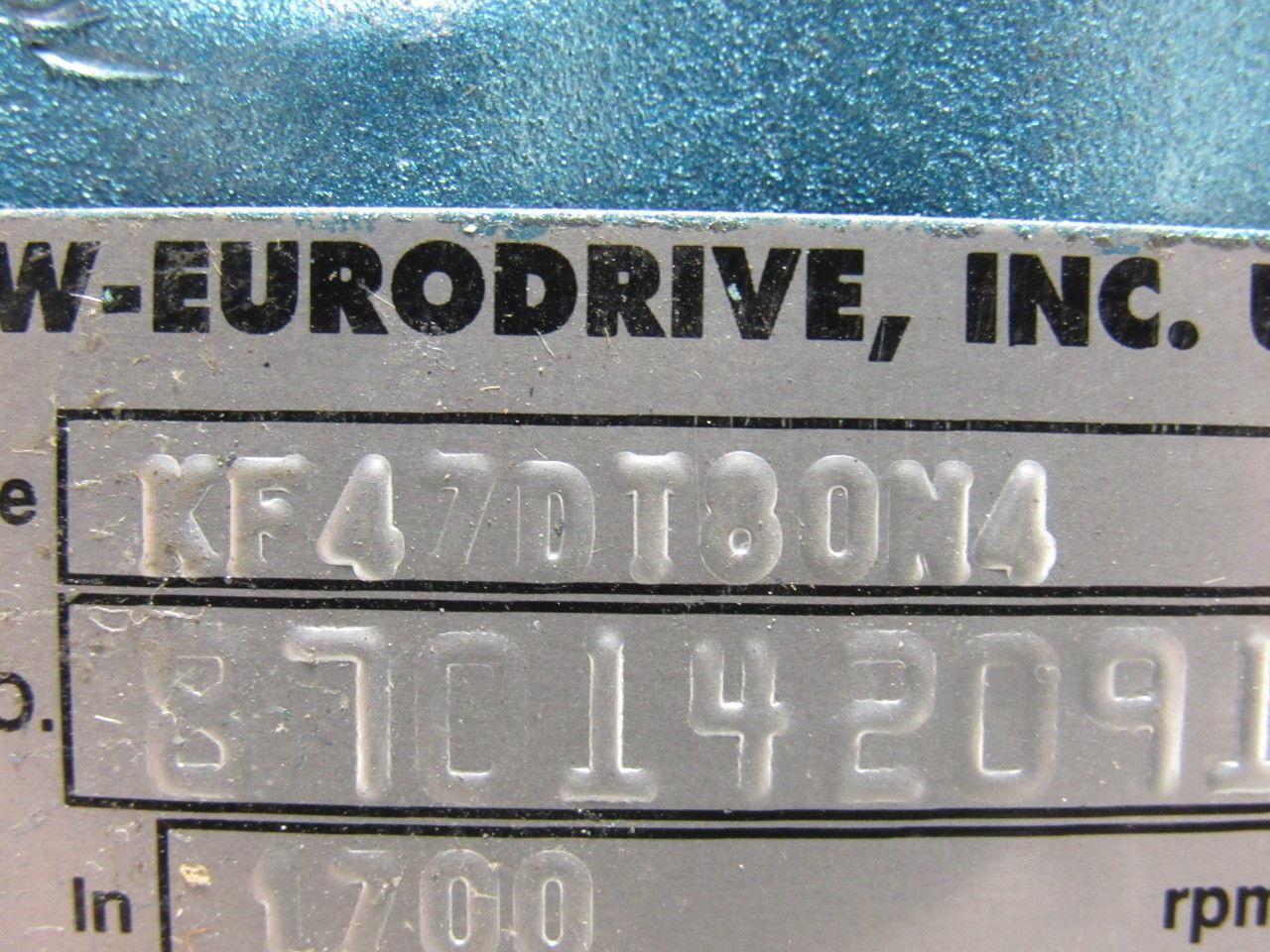 SEW-EURODRIVE KF47DT80N4 1Hp Right Angle Gear Speed Reducer 230/460V 3Ph