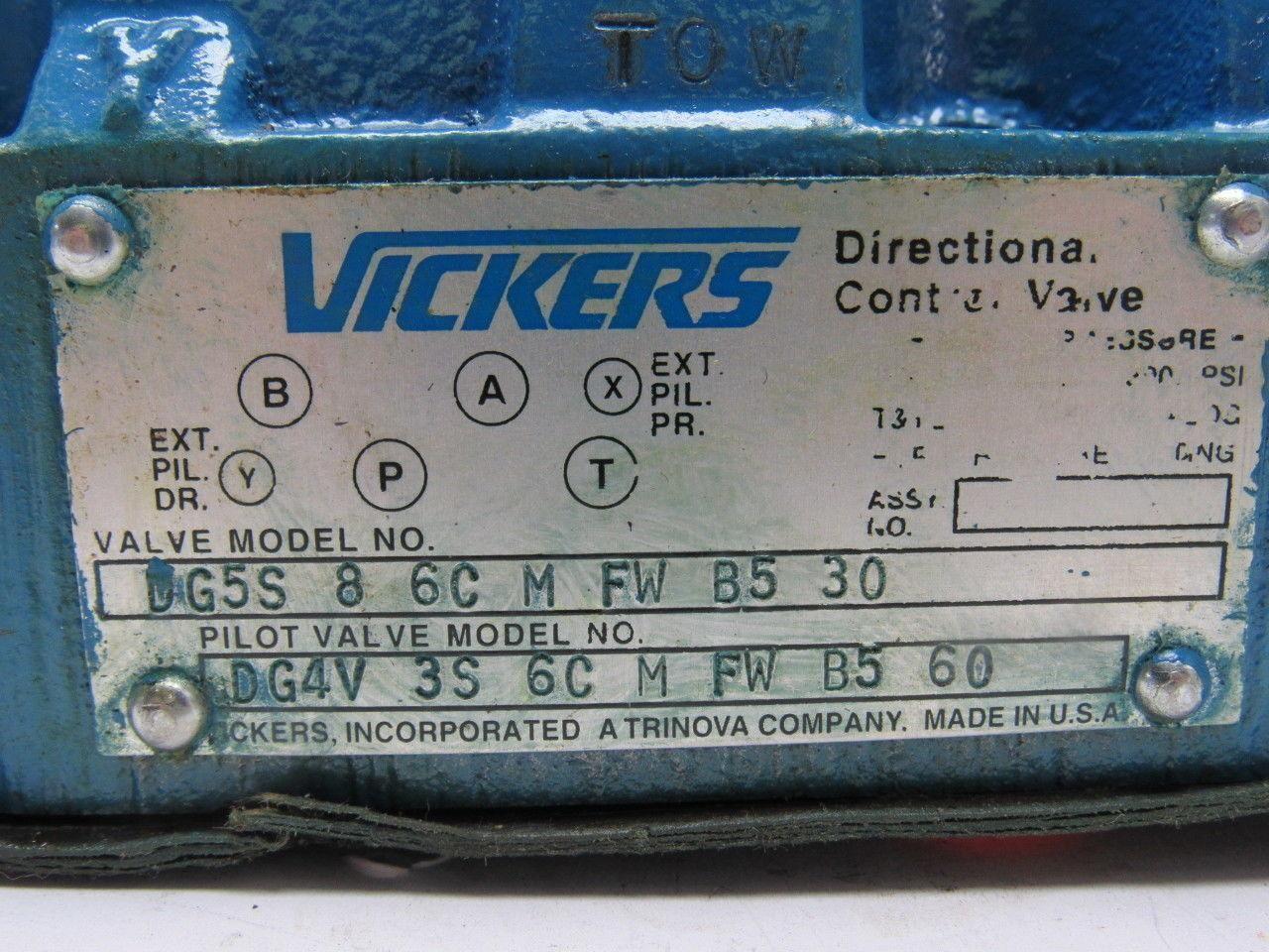 Vickers DG5S-8-6C-M-FW-B5-30 Hydraulic Valve W/DG4V-3S-6C-M-FW-B5-60 Pilot Valve