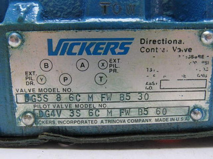 Vickers DG5S-8-6C-M-FW-B5-30 Hydraulic Valve W/DG4V-3S-6C-M-FW-B5-60 Pilot Valve