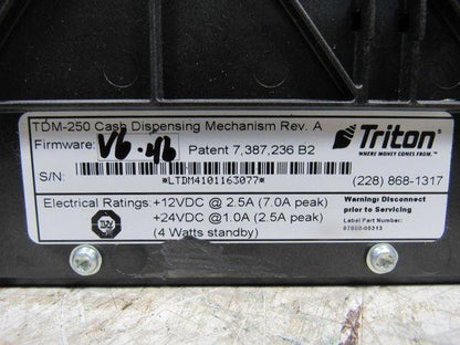 Triton TDM-250 Cash Dispensing Mechanism W/V6-46 Firmware