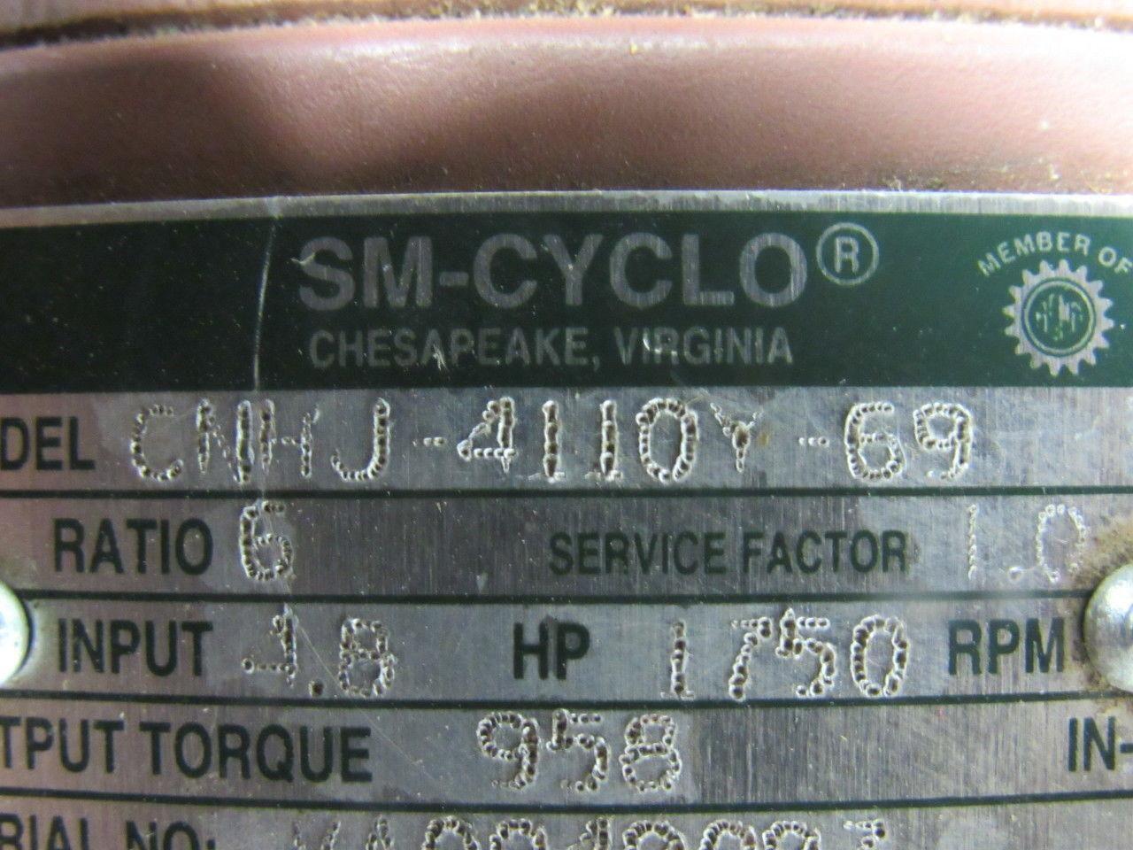 Sumitomo SM-Cyclo CNHJ-4110Y-69 Inline Gear Reducer 6:1 Ratio 4.8 Hp