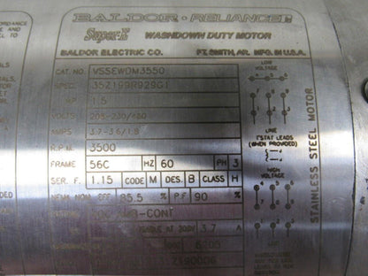 BALDOR VSSEWDM3550 1-1/2HP Washdown Motor 208-230/460v 3500RPM 56C