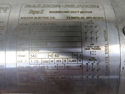 BALDOR VSSEWDM3550 1-1/2HP Washdown Motor 208-230/460v 3500RPM 56C