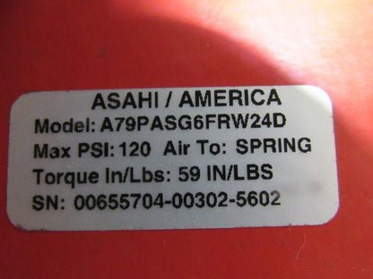 ASAHI A79PASG6FRW24D 1" Valve Pneumatic Actuator Assembly Spring Return 24VDC