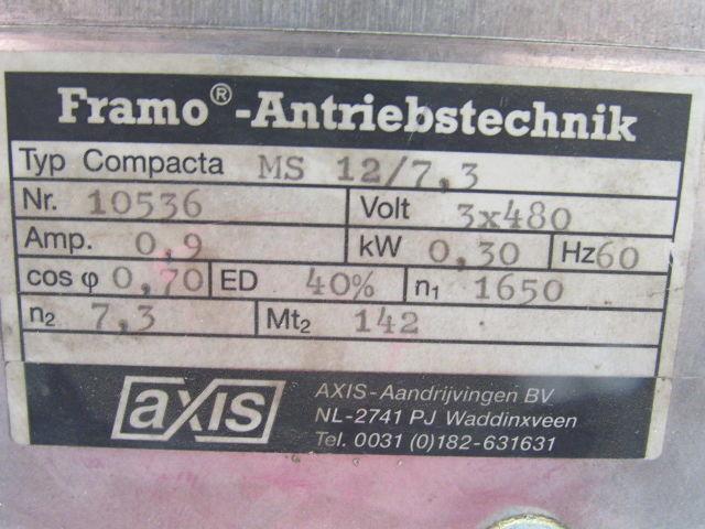 Framo MS 12/7.3 Gear Motor 3X480V 0.9A 7.3 Output RPM
