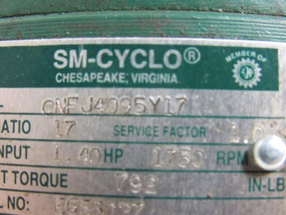 Sumitomo SM-Cyclo CNFJ4095Y17 1/2HP Gear Motor 17:1 Ratio 208-230/460V 3Ph