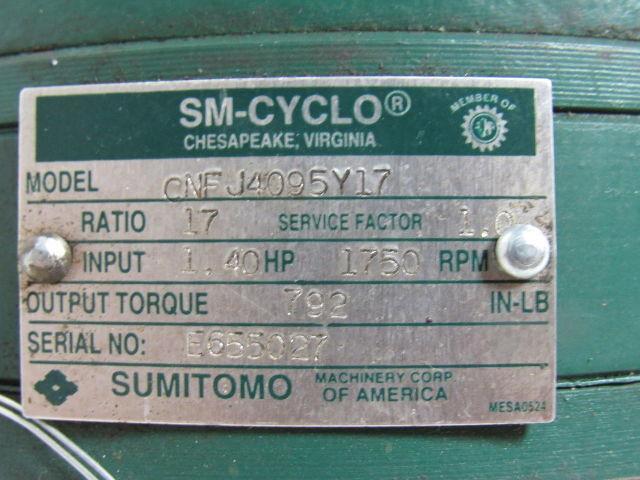 Sumitomo SM-Cyclo CNFJ4095Y17 1/2HP Gear Motor 17:1 Ratio 208-230/460V 3Ph