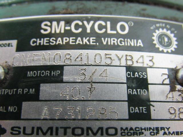 Sumitomo SM-Cyclo CNFM084105YB43 3/4HP Gear Motor 43:1 Ratio 208-230/460V 3Ph