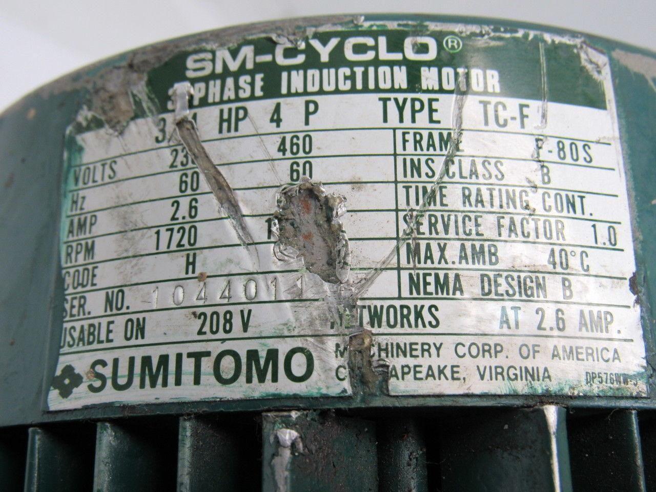 Sumitomo SM-Cyclo HFM3105C 3/4HP Gear Motor 43:1 Ratio 208-230/460V 3Ph