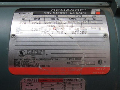 Reliance Electric P56J2337M-RU 3/4HP 3PH 208-230/460V 1725RPM Electric Motor