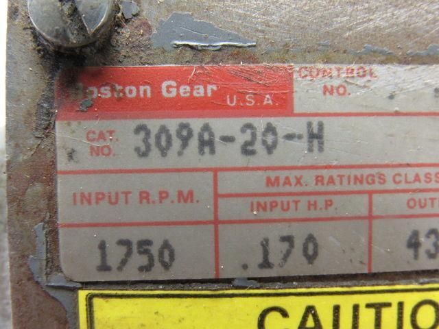 Boston Gear 309A-20-H Right Angle Double Shaft Speed Reducer Gear Box 20:1 Ratio