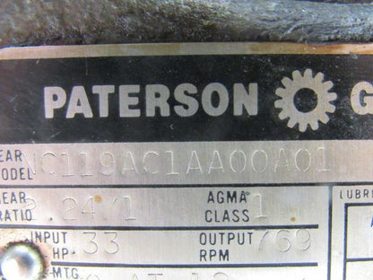 Paterson NC119AC1AA00A01 2.24/1 Gearmotor 769 Output RPM 1/3HP 208-230/460V 3PH