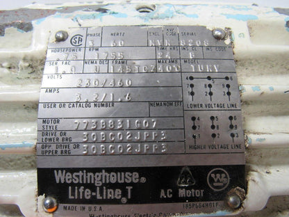 Westinghouse 773B831G07 3/4HP 3PH 230/460V 1755RPM Double Shaft Electric Motor