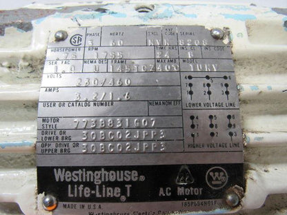Westinghouse 773B831G07 3/4HP 3PH 230/460V 1755RPM Double Shaft Electric Motor
