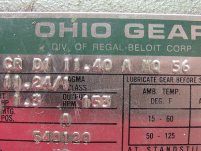 Ohio Gear CR D1 11.40 A MQ 56 Single Reduction Inline Gear Drive 11.24:1 Ratio