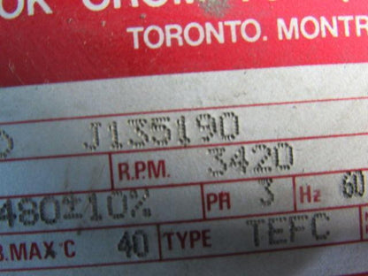 Brook Crompton J135190 3HP 3420RPM 3PH 208-240/410-480V Fan
