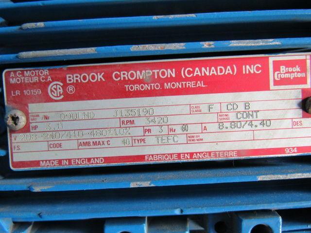 Brook Crompton J135190 3HP 3420RPM 3PH 208-240/410-480V Fan