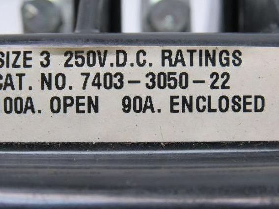 JOSLYN CLARK 7403-3050-22 SIZE 3 250VDC Definite Purpose Contactor 100A Open New