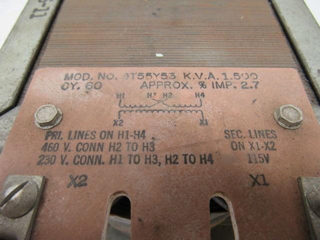 GE General Electric 9T55Y53 1.500 KVA 60Cy. Transformer 460/230V-AC 115V-AC