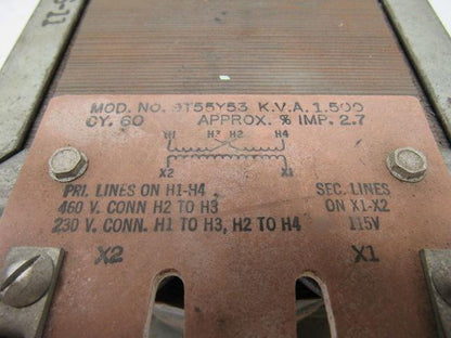 GE General Electric 9T55Y53 1.500 KVA 60Cy. Transformer 460/230V-AC 115V-AC