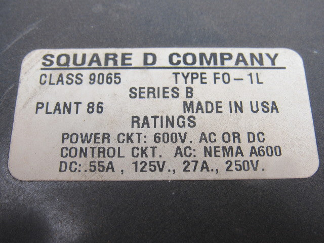 Square D 9065-FO1L Series B Thermal Overload Relay Melting Alloy Starter Lathe