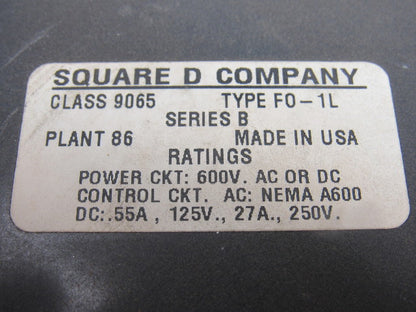 Square D 9065-FO1L Series B Thermal Overload Relay Melting Alloy Starter Lathe