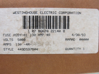 Westinghouse 449D597G04 Single Barrel Ferrule Mounted R-Rated Fuse 130A