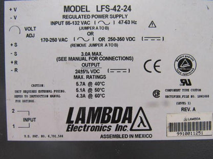 Lambda LFS-42-24 Regulated AC to DC Power Supply 85-132VAC Input
