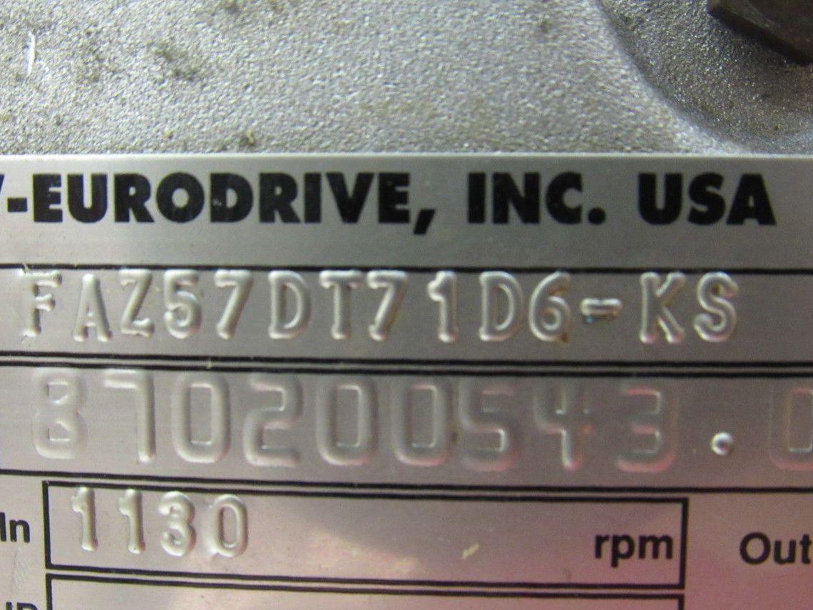 SEW-EURODRIVE FAZ57DT71D6-KS Gear Motor .33HP 3PH 230/460V 157.09:1 Ratio