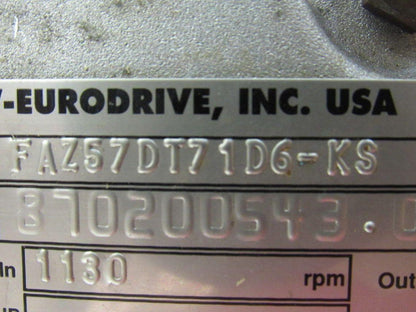 SEW-EURODRIVE FAZ57DT71D6-KS Gear Motor .33HP 3PH 230/460V 157.09:1 Ratio