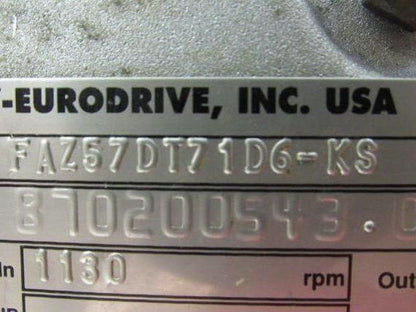 SEW-EURODRIVE FAZ57DT71D6-KS Gear Motor .33HP 3PH 230/460V 157.09:1 Ratio