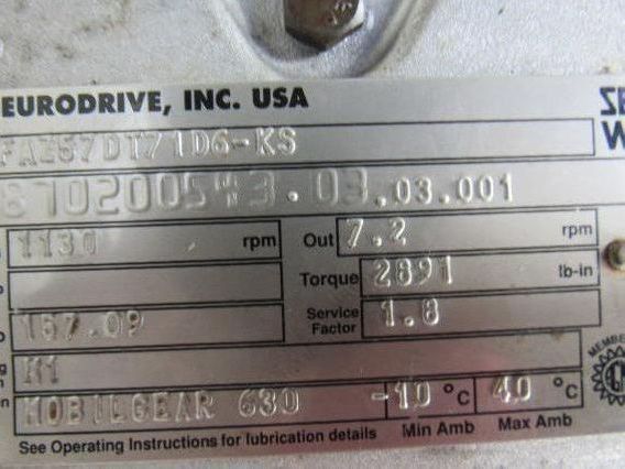 SEW-EURODRIVE FAZ57DT71D6-KS Gear Motor .33HP 3PH 230/460V 157.09:1 Ratio
