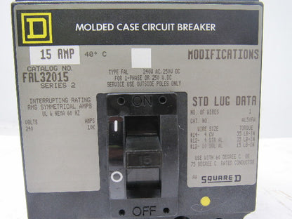 Square D FAL32015 15 Amp 240 VAC 250 VDC 3 Pole Molded Case Circuit Breaker