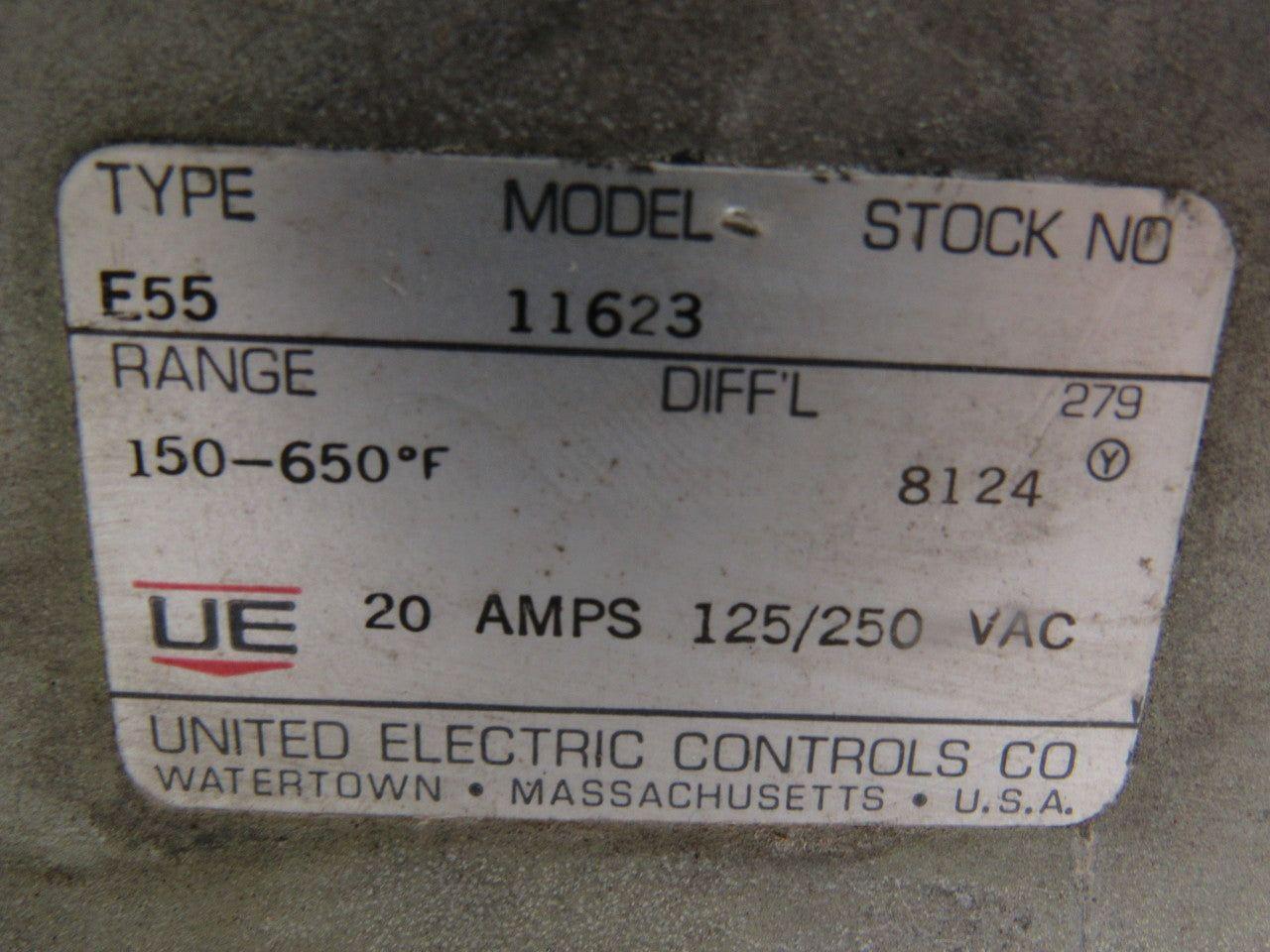 United Electric UE Model 11623 Type E55 Thermometer Switch 20A 125/250V